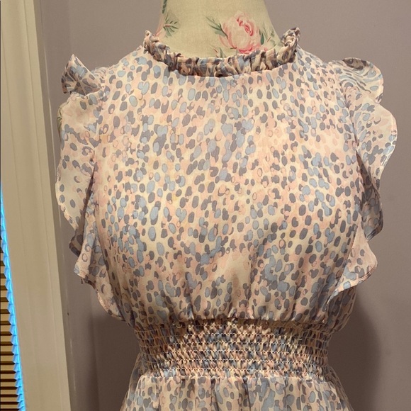 Aqua Cream and Tan Ruffled Tiered Midi Dress - Picture 2 of 13